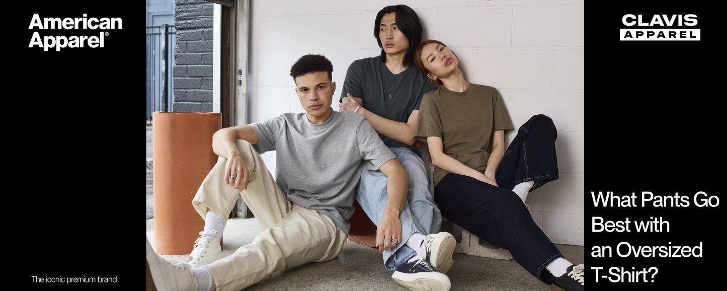 Three models wearing oversized plain t-shirts with jeans and casual pants – streetwear outfit inspiration