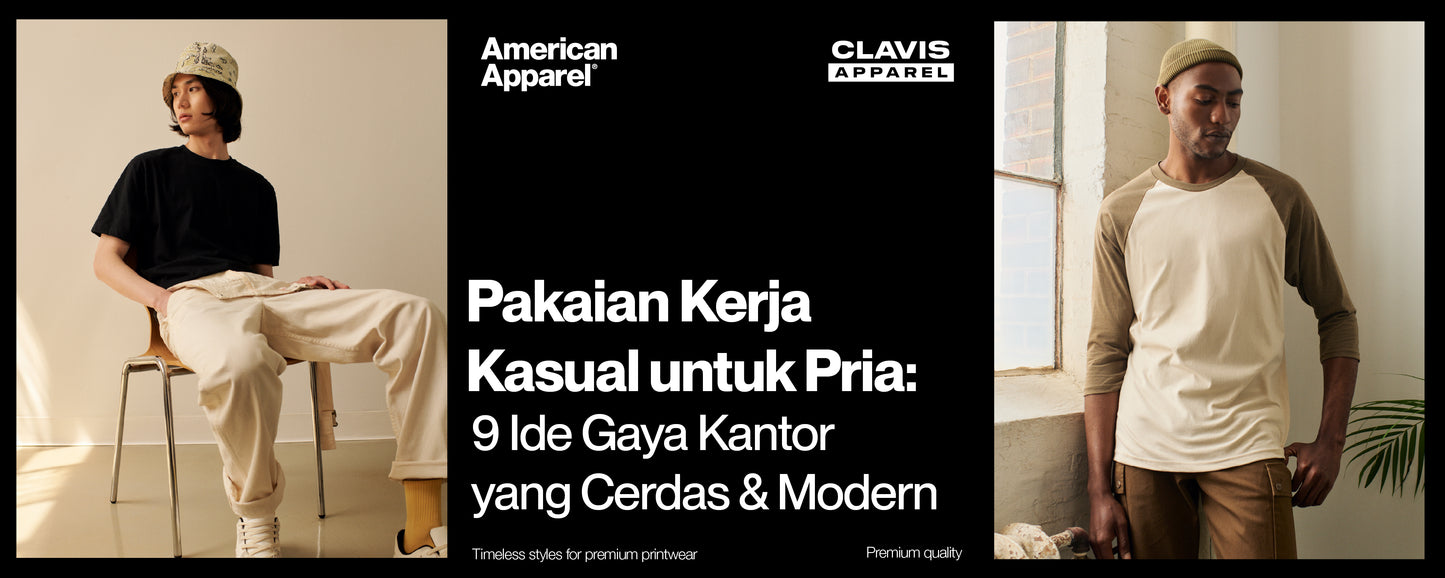 Inspirasi pakaian kerja kasual pria dengan kaos polos dan celana chino untuk gaya kantor modern