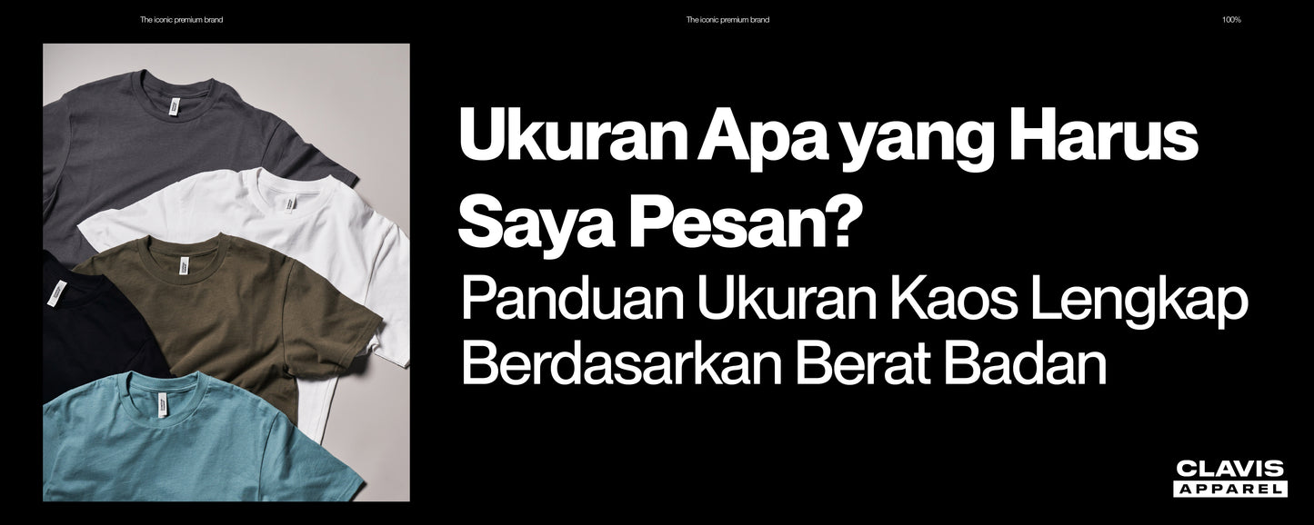 Kumpulan kaos polos berbagai warna dengan panduan ukuran kaos berdasarkan berat badan dalam Bahasa Indonesia
