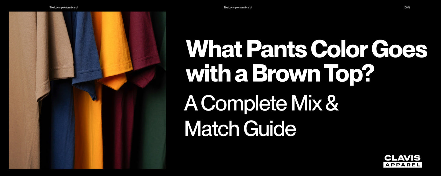 Collection of colorful t-shirts in brown, navy, mustard, burgundy, and green tones, showcasing the best pants color combinations to wear with a brown top.